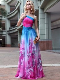A-line One Shoulder Chiffon Lily Pattern Detailed Evening/Prom Dress A-line One Shoulder Chiffon Lily Pattern Detailed Evening/Prom Dress