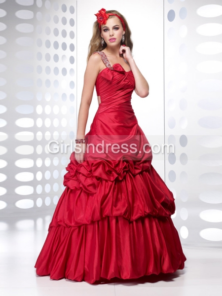 A-line One-shoulder Beading Satin Prom Dress