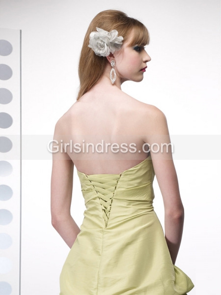 A-line Strapless Cascading Ruffle Taffeta Engagement Dress