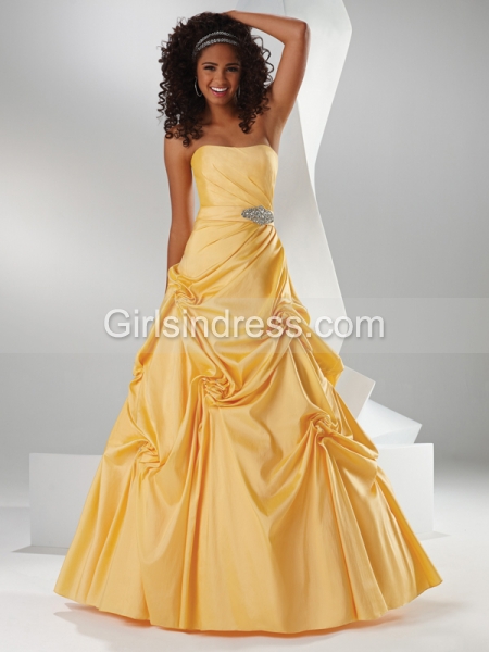 A-line Strapless Ruched Floor-length Satin Prom Dress