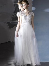 Embroidery A-line Short Sleeves Organza Prom Dress Embroidery A-line Short Sleeves Organza Prom Dress