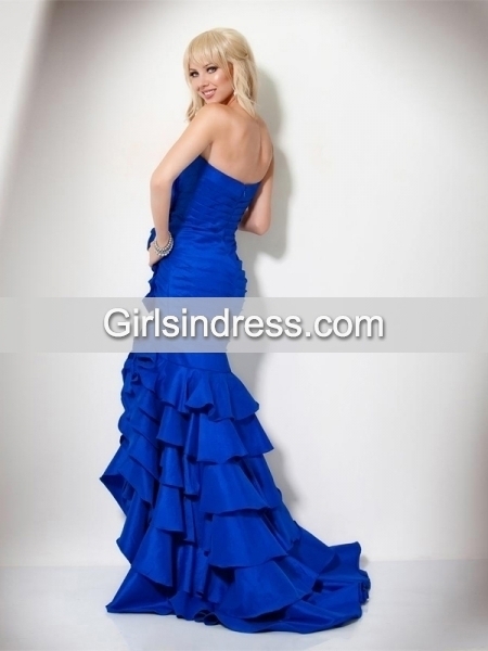 Gorgeous Sheath Sweetheart Cascading Ruffle Satin Evening Dress