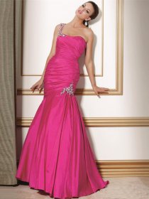 Gorgeous Trumpet Beading One-shoulder Satin Evening Dress
