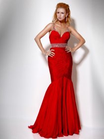 Sexy Mermaid Spaghetti Straps Beading Chiffon Evening Dress