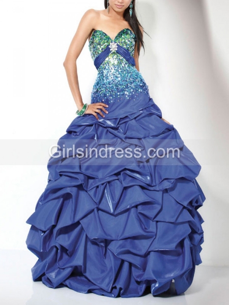 Sweetheart Ruffles Sheath Strapless Sequins Taffeta Prom Dress
