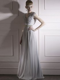 A-line Cape Sleeve Tassels V-neck Satin Prom Dress A-line Cape Sleeve Tassels V-neck Satin Prom Dress