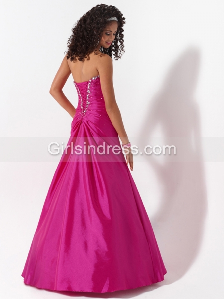 A-line Sweetheart Beaded Floor-length Satin Prom Dress
