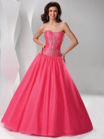 Ball Gown Strapless Beaded Tulle & Satin Engagement Dress Ball Gown Strapless Beaded Tulle & Satin Engagement Dress