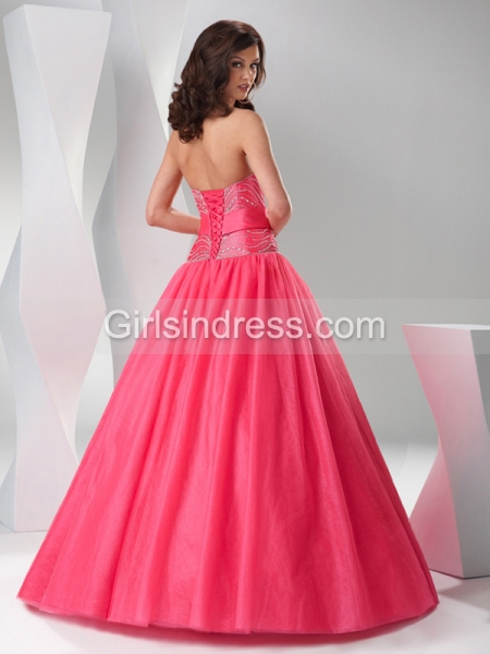 Ball Gown Strapless Beaded Tulle & Satin Engagement Dress
