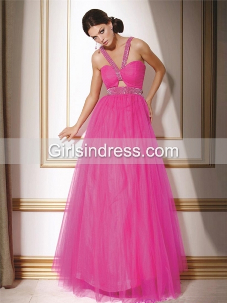 Elegant A-line Straps Beading Tulle&Satin Prom Dress Elegant A-line Straps Beading Tulle&Satin Prom Dress