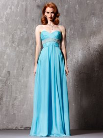 A-line Sweetheart Beading Floor-length Chiffon Elegant Prom Dress