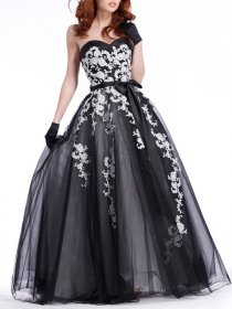 Embroidery Strapless Sweetheart Organza Satin Prom Dress Embroidery Strapless Sweetheart Organza Satin Prom Dress