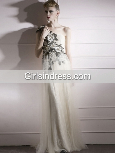 Fantastic A-line Embroidery One Shoulder Chiffon Prom Dress