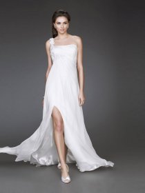 Floor-length Satin&Chiffon Front Open Evening Dress Floor-length Satin&Chiffon Front Open Evening Dress