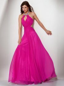 Gorgeous A-line Jewel Beading Sweeping Chiffon Prom Dress