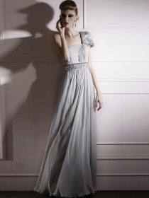 One-shoulder Paillette Organza A-line Evening Dress