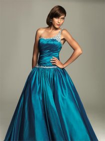 Satin Silver Sash Floor Length Prom Dress