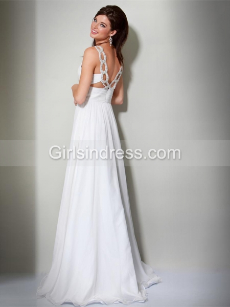 A-line Straps Beading Chiffon Sexy Engagement Dress