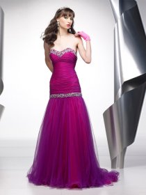 Sheath Sweetheart Beading Tulle & Satin Prom Dress Sheath Sweetheart Beading Tulle & Satin Prom Dress