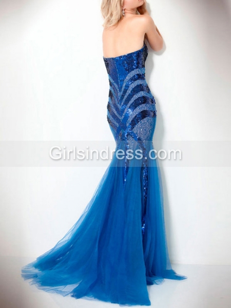Sheath Sweetheart Sequins Strapless Organza Satin Evening Dress