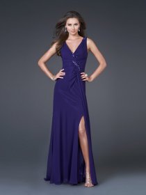 V-neck Straps Crystals A-line Satin Prom Dress V-neck Straps Crystals A-line Satin Prom Dress