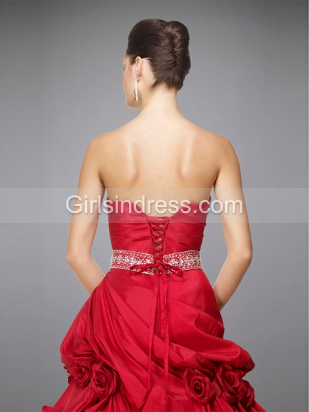A-line Sweetheart Flowers Satin Engagement Dress