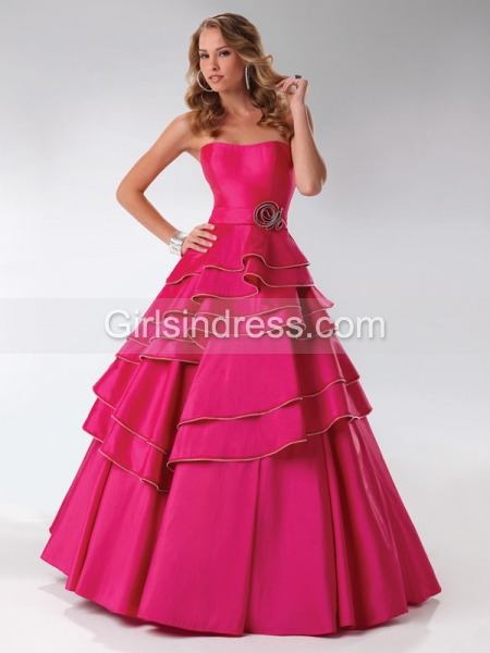 Ball Gown Ruched Strapless Satin Engagement Dress
