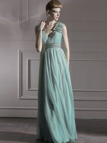 Elegant V-neck Beaded Chiffon A-line Prom Dress