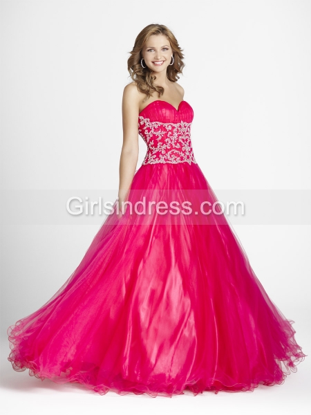 Gorgeous Appliques Sweetheart Beaded Satin&Organza Engagement Dress