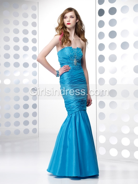 Mermaid Strapless Beading Satin Evening Dress