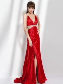 Sexy Sheath Beading Straps Satin Evening Dress