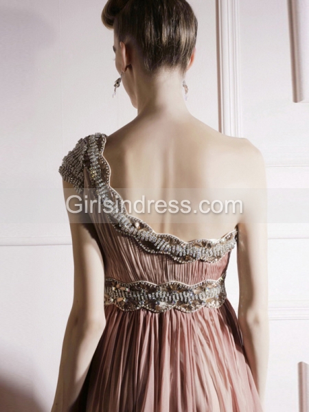 A-line Elaborate Beading One Shoulder Organza Prom Dress