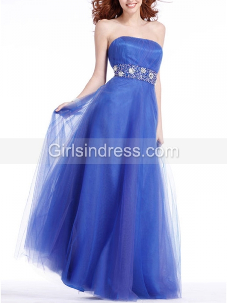 A-line Sptrapless Crystals Floor Length Organza Satin Prom Dress