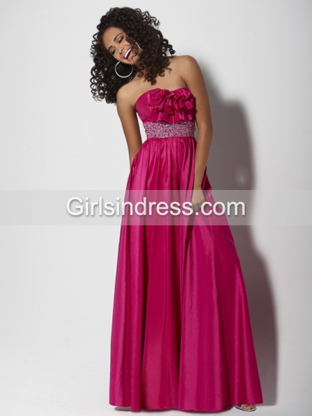 A-line Strapless Ruffled Beading/Crystals Satin Prom Dress A-line Strapless Ruffled Beading/Crystals Satin Prom Dress
