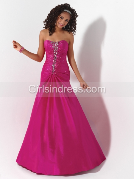 A-line Sweetheart Beaded Floor-length Satin Prom Dress