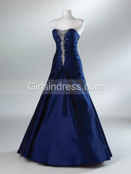 A-line Sweetheart Beaded Floor-length Satin Prom Dress