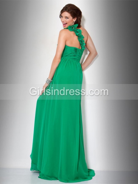 Attractive One-shoulder Flowers Chiffon A-line Prom Dress