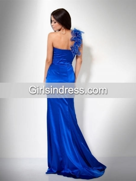 Attractive Sheath One-shoulder Flowers Satin Evening Dress