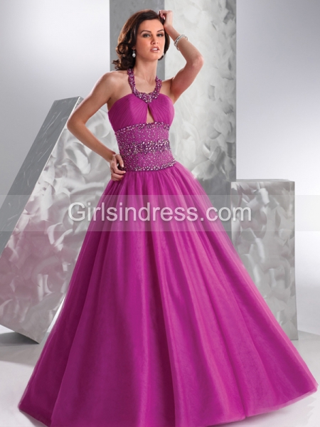 Ball Gown Jewel Beading Organza Engagement Dress