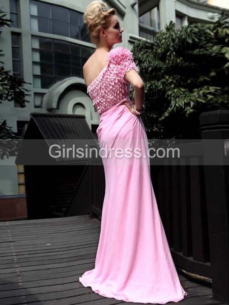 Exquisite Satin Column/Sheath One Shoulder Beaded Evening/Prom Dress