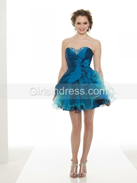 Gorgeous Sleeveless Sweetheart Satin&Organza Homecoming Dress