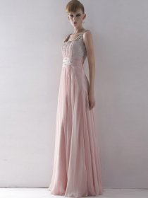 Square Neckline Beaded Straps Chiffon Satin Prom Dress Square Neckline Beaded Straps Chiffon Satin Prom Dress