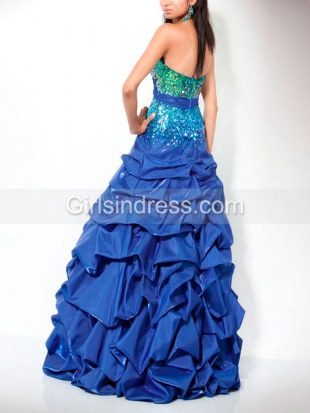 Sweetheart Ruffles Sheath Strapless Sequins Taffeta Prom Dress