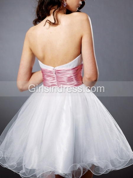 A-line Decorated Strapless Crystals Organza Graduation Dress
