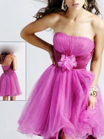 A-line Flower Detailed Strapless Organza&Satin Graduation Dress A-line Flower Detailed Strapless Organza&Satin Graduation Dress