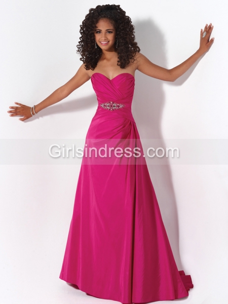 A-line Sweetheart Beaded Floor-length Taffeta Prom Dress
