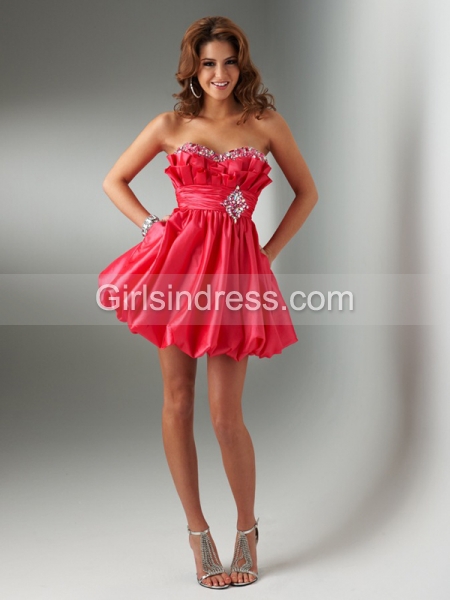 Ball Gown Strapless Satin Beading Homecoming Dress