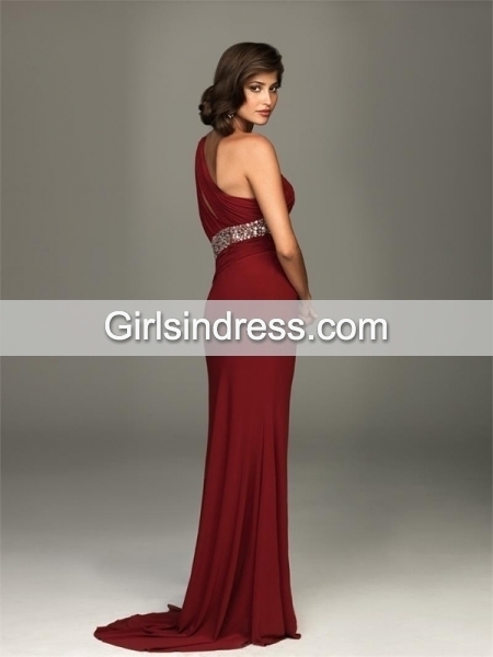 One-shoulder Chiffon Front Open Prom Dress