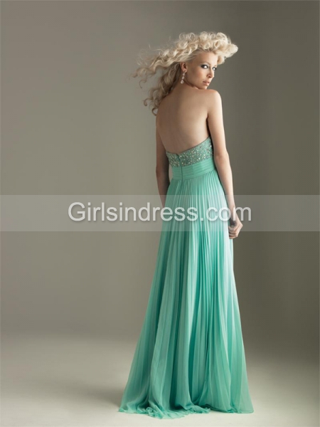 Chiffon A-line Strapless Paillettes Prom Dress