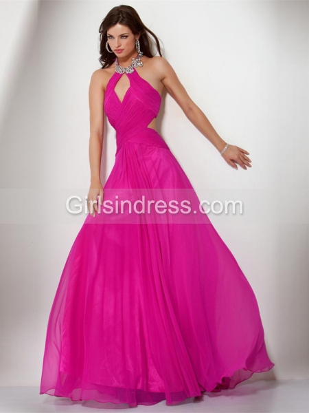 Gorgeous A-line Jewel Beading Sweeping Chiffon Prom Dress